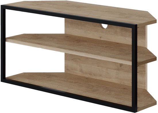 HOCUS PICUS ECHO Meuble TV d'angle moderne pour téléviseurs jusqu'à 43 pouces, meuble TV centre de divertissement avec étagère de rangement, cadre en métal, meuble TV en aggloméré pour salon chambre (chêne)