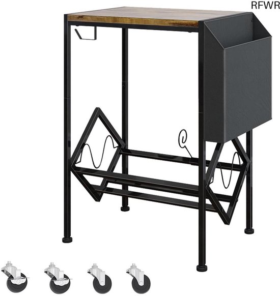 Meda Home Store Draaiplateau Standaard 3-traps Draaiplateau Kast Met Vinyl Opbergplanken Opbergtafel Voor Vinylplaten Opberghouder Voor Woonkamer Muziekkamer Bruin