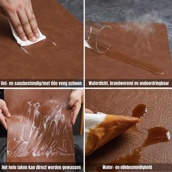 Napperons, lot de 6 – Lavables, antidérapants, double face, cuir synthétique, résistants à la chaleur, 45 x 30 cm pour table de cuisine et salle à manger