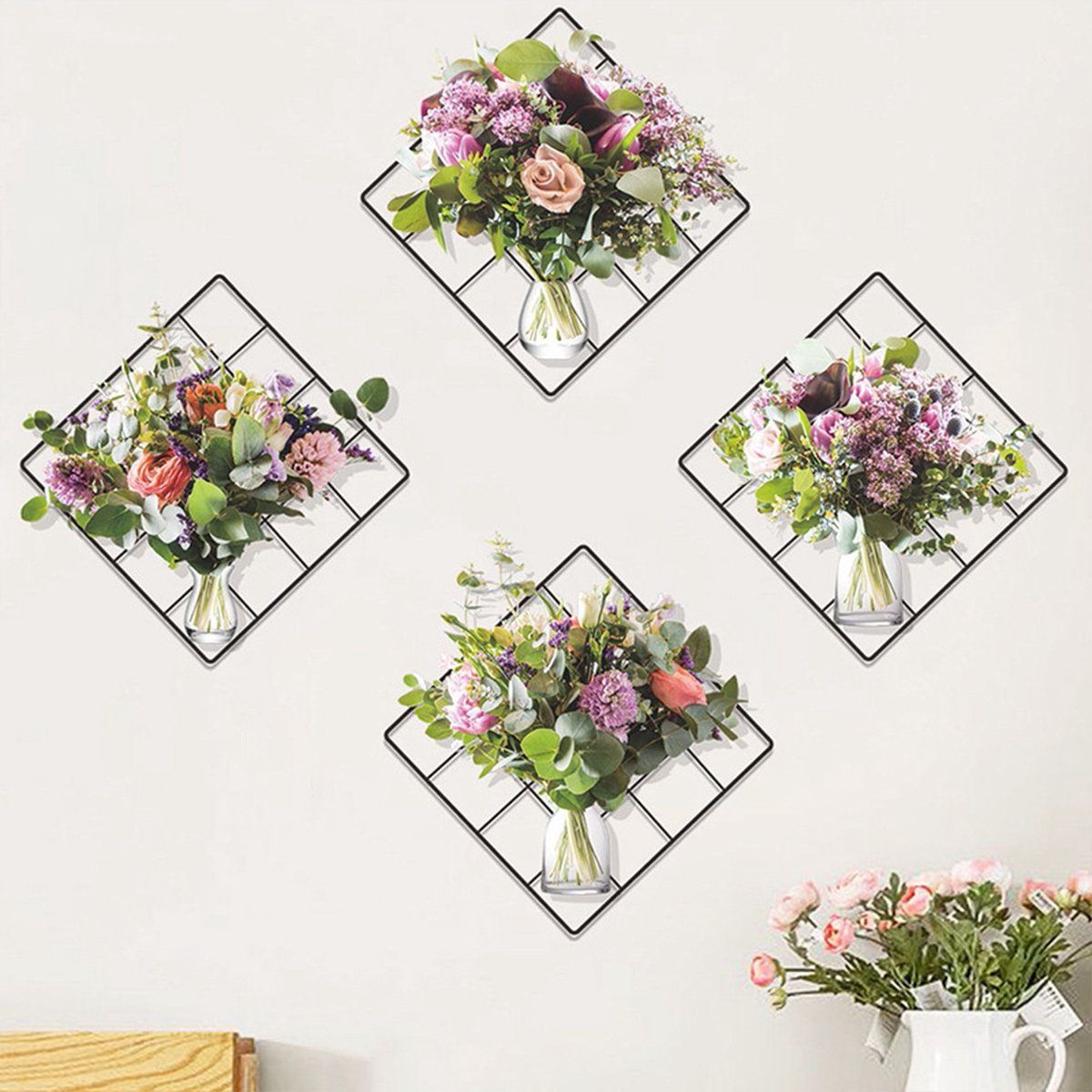 3D Bloemen Muursticker - Zelfklevende Wanddecoratie - Moderne Woondecoratie voor Woonkamer, Slaapkamer of Gang,29.3*29.3cm*4pcs