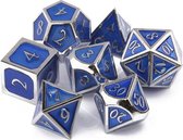 Top Dice™ - 7 Metalen Dobbelstenen Dungeons & Dragons – Zilver met Blauw– Polydice set TRPG