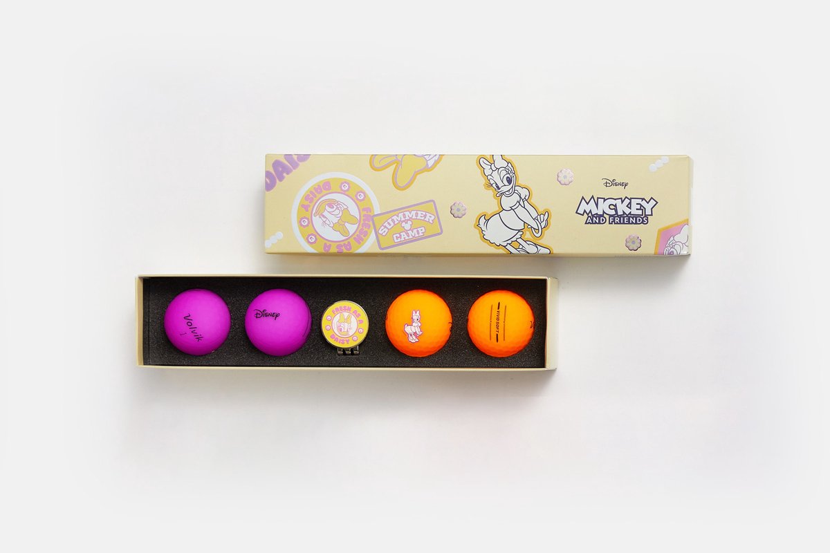 Volvik Daisy Duck - Vivid soft 2.0 - golfballen set - Mickey & friends - Disney - golf - 5-delig - 4 golfballen + clip marker - incl. cadeaudoos - cadeauset