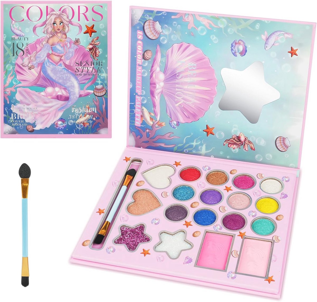 18 Kleuren Kindermake-up Set voor Meisjes - Wasbare Cosmetische Schoonheidsset zonder Giftige Ingrediënten