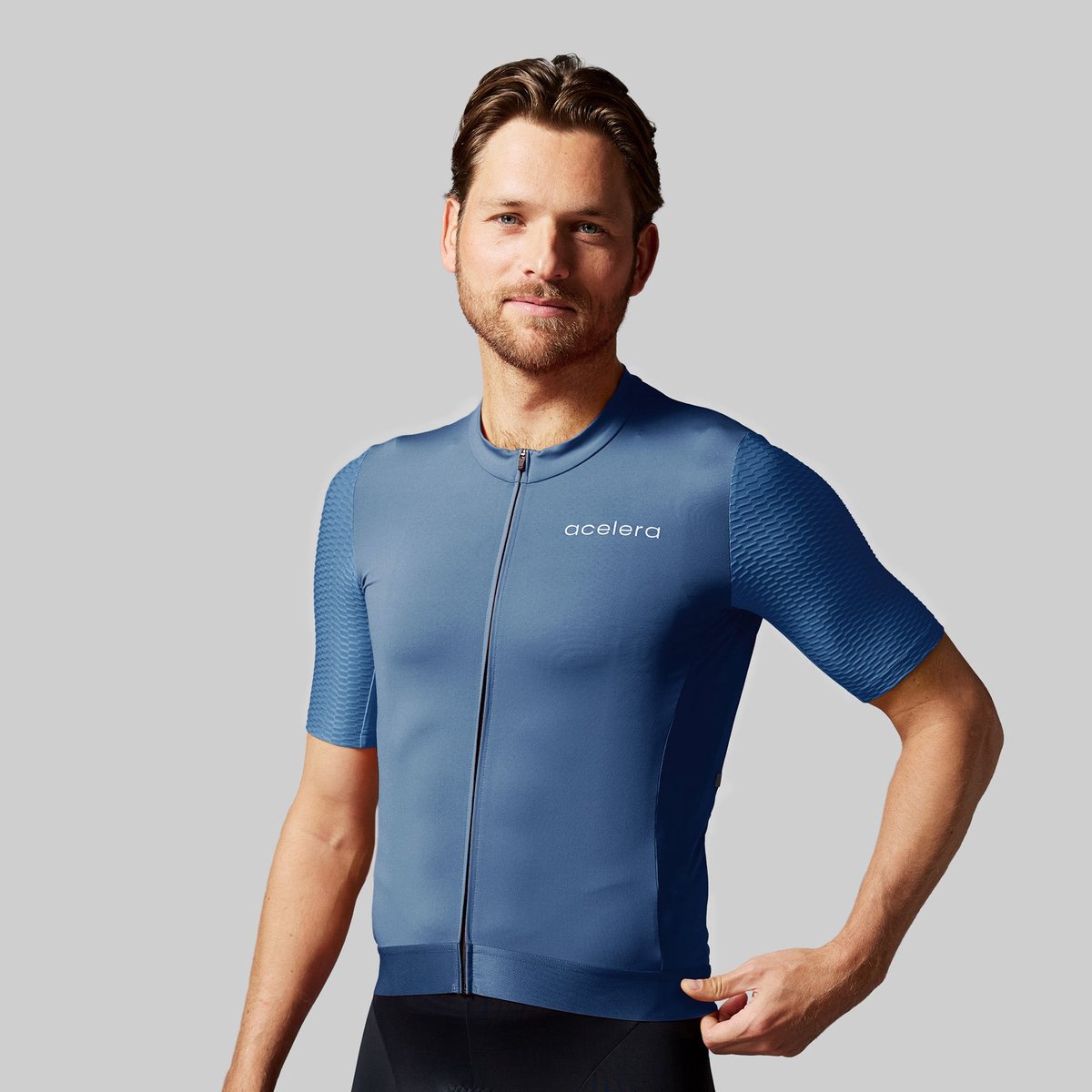 Acelera Professional Wielershirt | Fietsshirt Heren Korte Mouw | Wielrenshirt | Fietskleding | Grijs Blauw | Maat L
