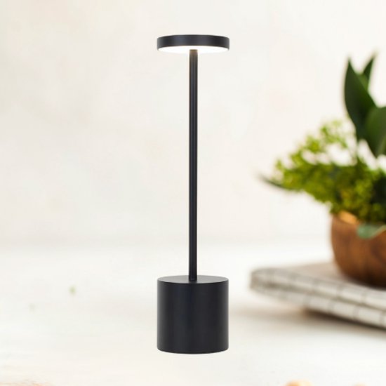 BOECK - Lamp - Draadloze Tafellamp – Luxe LED Bureaulamp met Touchbediening & Dimbaar Licht – Oplaadbaar via USB – Designlamp voor Slaapkamer, Restaurant of Bureau - Zwart