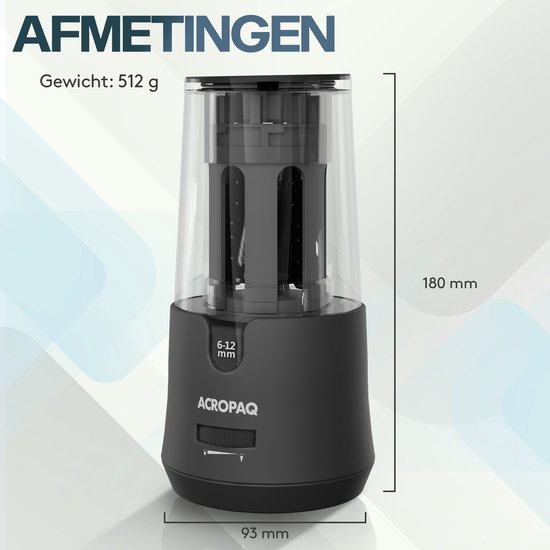 ACROPAQ Elektrische Puntenslijper Voor Potloden Van 6 12 Mm, Scherpe En Stompe Punt Fijne Potloodpunt In 3 5 Seconden Zwart Machine Potloodslijper 1465799942