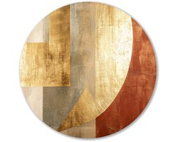 Geometrisch abstract kunstwerk met goud - Geometrie wanddecoratie rond - Ronde wanddecoratie vormen - Art Deco - Wandobject Forex rond - Wandkunst - muurcirkel forex 60x60 cm