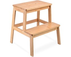 BUDDLEY Opstapje - Keukentrapje 2 treden - Keukentrap - Trapje 2 treden - Houten krukje - Kind - Opstapje volwassenen - Huishoudtrap - Opstapje Hout…