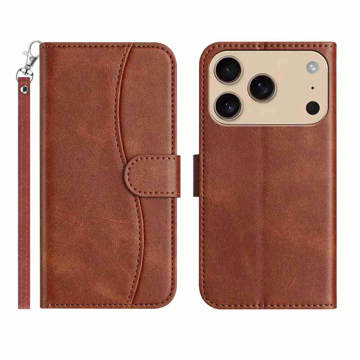 Mobigear Telefoonhoesje geschikt voor Apple iPhone 17 Pro Hoesje | Mobigear S Line Bookcase Portemonnee | Pasjeshouder voor 3 Pasjes | Telefoonhoesje voor Pinpas / OV Kaart / Rijbewijs - Bruin