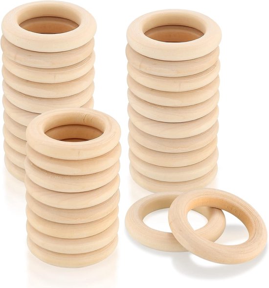 QUARKZMAN 100 Stück 35mm(1.4) Holzringe zum Basteln, Makramee Ringe 6mm Dick Glatt Unfertig Hölzerne Kreise für DIY Handwerk Ring Anhänger Schmuck Machen Spielzeug, Holzkranz, Bastelring