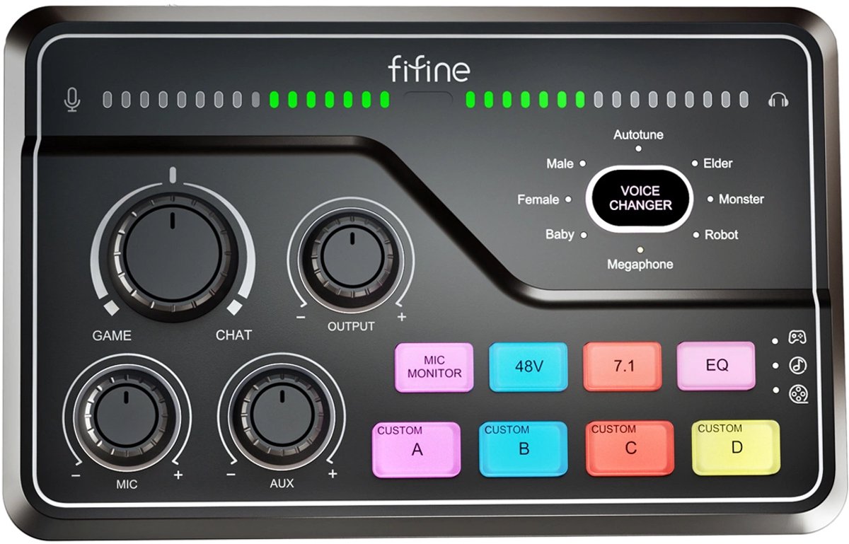 FIFINE - SC-8 - Zwart - Streaming Deck - DJ Mixer - Gaming Mixer - Podcast / Stream / Gaming - XLR Aansluiting - Line-in - Voice Changer