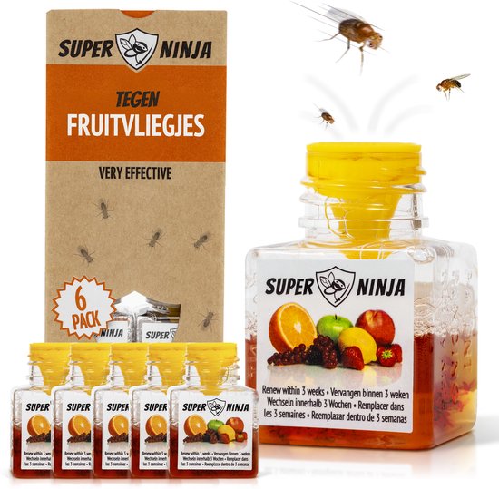 Super Ninja Fruitvliegjes Vanger 6 Stuks – Effectieve, Milieuvriendelijke Fruitvliegval tegen Fruitvliegjes
