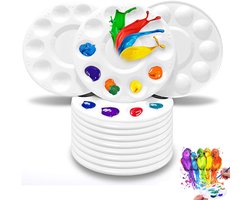 12 Stusk Schilderspalet - Mengpalet - Palette - Paletten - Verfpalet - Palet Voor Verf - Schilderen - Vervenkunststof - Verf Mengpalet - Kunststof - 10 Vakken - Voor Schilderen Verfpalet Palet - Voor Olieverf, Aquarel, Knutselen, Doe-Het-Zelfkunst