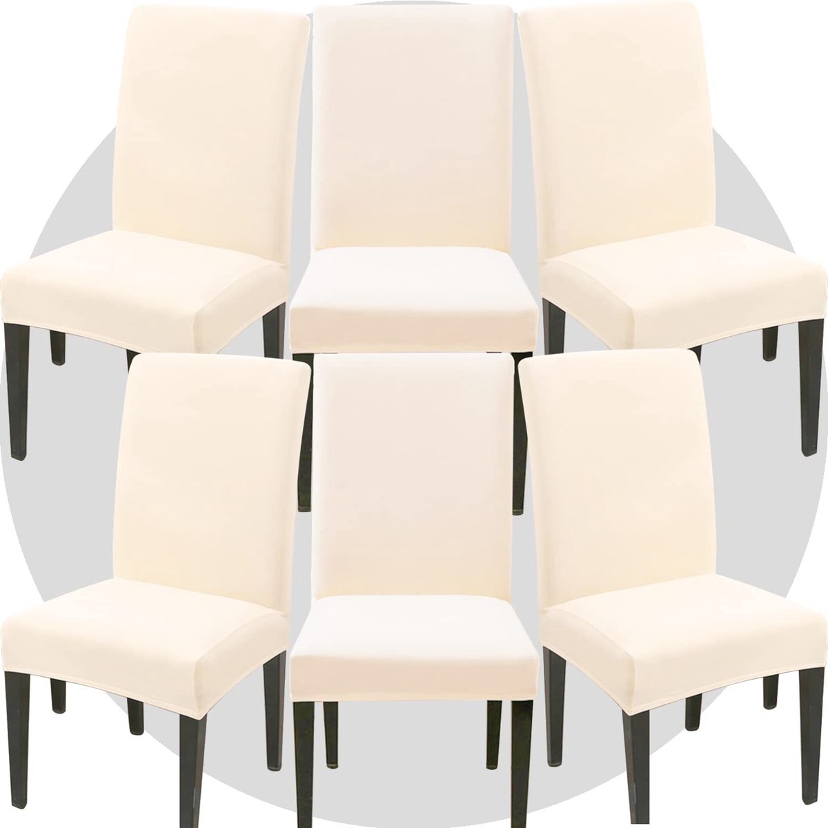 Ibenzoa® Stoelhoes Set van 6 - Super Fit Stretch, Beige, Afneembaar & Wasbaar voor Eetkamer & Feesten