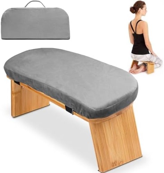 Hihealer Meditatiebank, opvouwbare bamboe ergonomische meditatiekruk