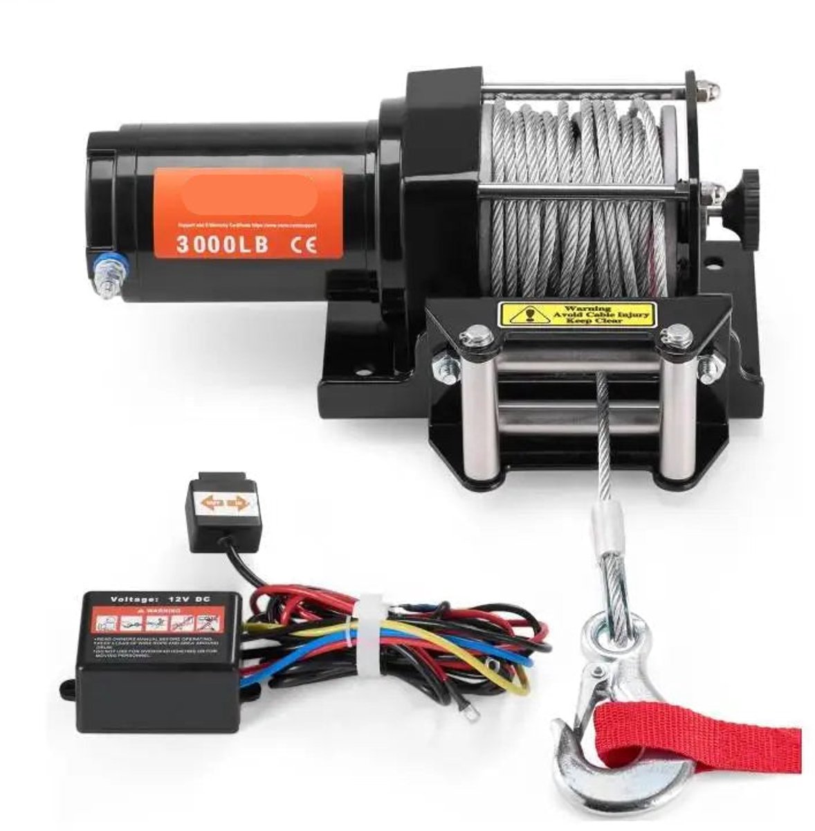Elektrische Lier - Lier - Takel - Tackle - 3000lbs - Staalkabellier - met 39 ft kabelrol - Bedrade afstandsbediening - voor off-road slepen
