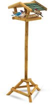 Muntel® Vogelvoederhuis - Vogelvoederplek - Verlichting - Led - Zonne Energie - Vogelvoeding - Staand - Bruin - 28 x 37 x 120 cm