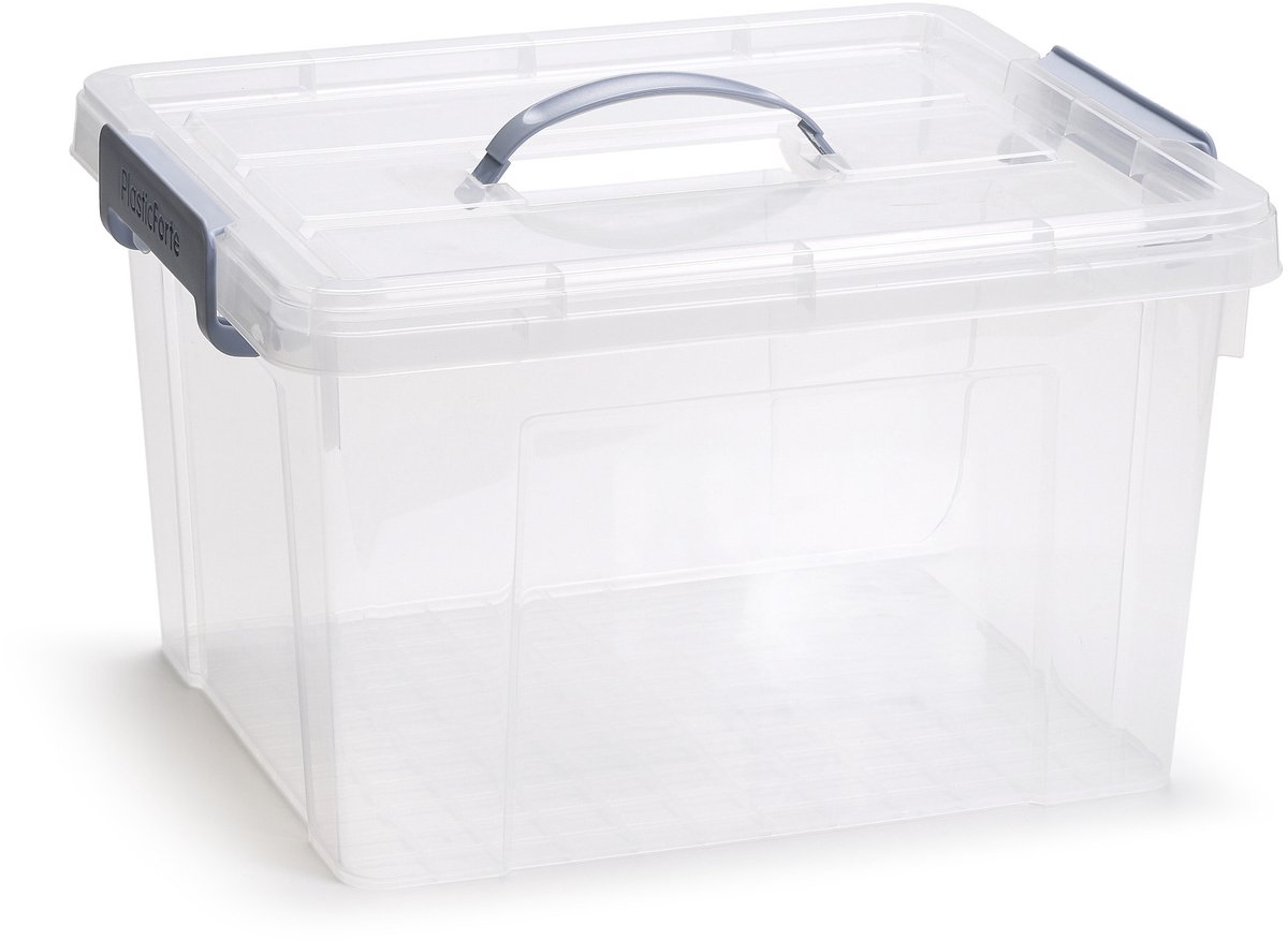 PLASTICFORTE Opslagbox AZUL serie - met deksel - transparant - 24 liter - 42 x 36 x 25 cm - kunststof - opbergdoos - opbergen