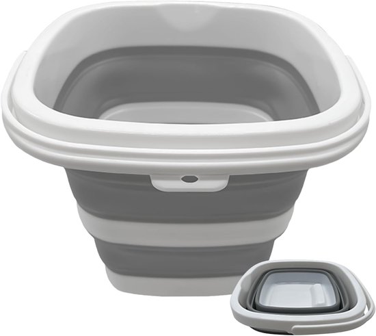 Seau pliable 5 L pour le Nettoyage - Articles ménagers multifonctionnels pour le Jardin- Salle de bain, Lessive intérieur et extérieur - Wit/ Grijs