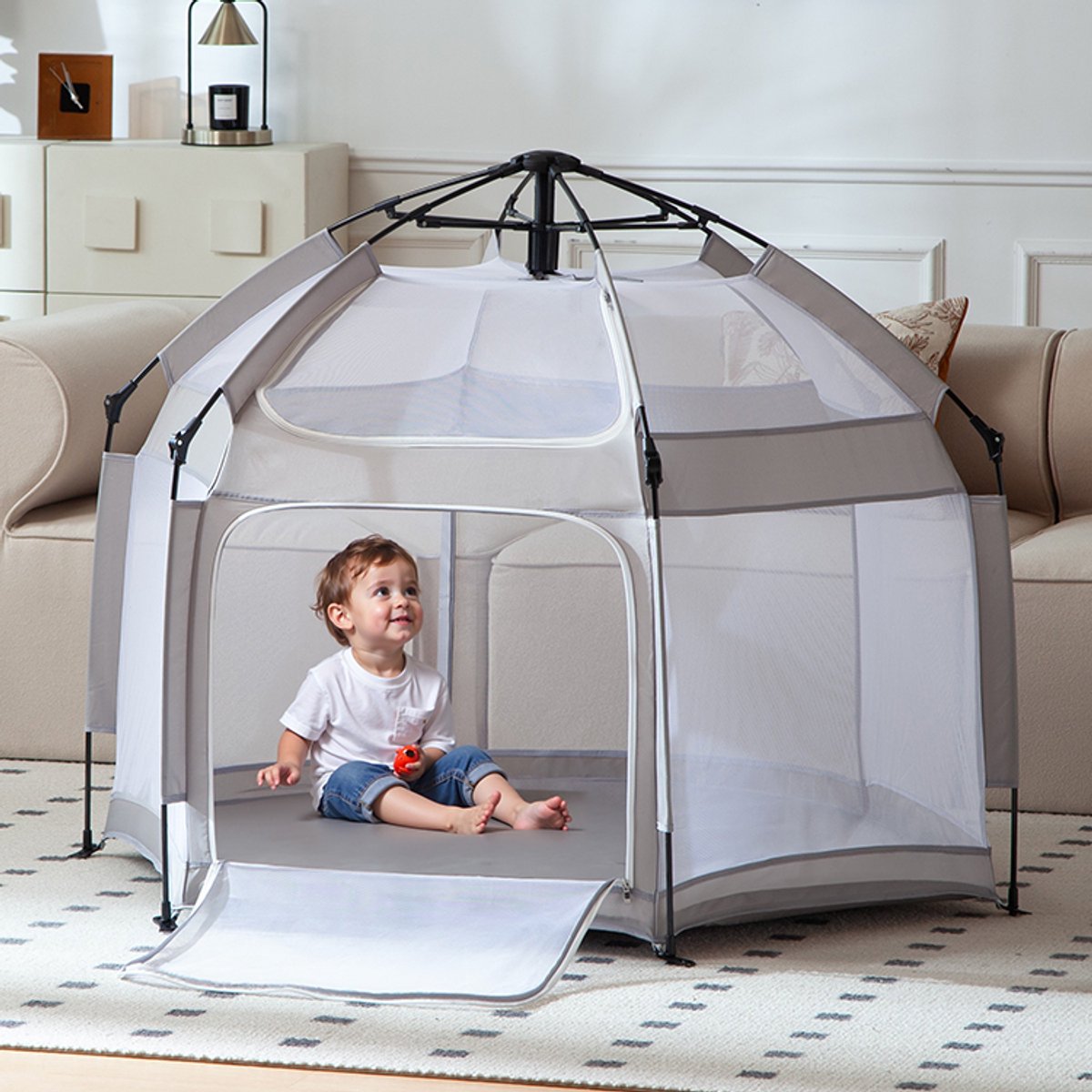Lucellia® Grondbox baby - Pop up - Inklapbare Box – Playpen Baby – Babypark – Kinderbox – Baby Box – Speelbox voor Binnen & Buiten – Met Zonnescherm – Lichtgewicht – 140x140x70 – Ideaal voor Strand & Vakantie – foto 2