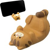 Universele katten telefoonhouder voor bureau - Schattige kat standaard tafel telefoonhouder in bruin - Handige draagbare telefoonhouder met zoektrefwoorden 'grappig' en 'handig'