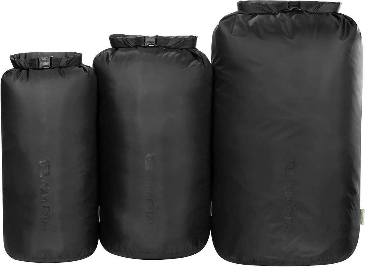 Dry Sack Set 3 Pack zakken (10l / 18l / 30l) - Waterdichte pakzakken van gerecycled polyester met rolsluiting en steeksluiting - 10 18 en 30 liter volume (zwart)