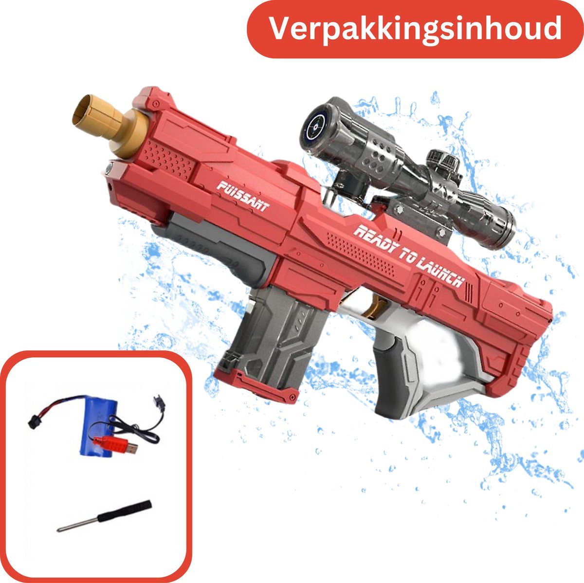 Modito Automatisch Waterpistool met Vizier Rood - Elektrisch Waterpistool - Watergeweer - Super Soaker - Watergun - Buitenspeelgoed — afbeelding 2