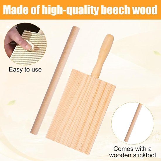 Gnocchi Plank Pasta Maker Natural Beech Wood Paddle with Roll Garganelli Makaroni Pasta Machine Tortellini — afbeelding 2