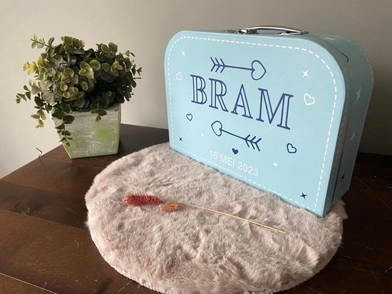 Geboortekoffertje met naam - Blauw - Op basis van geboortekaartje - mail foto geboortekaartje naar info@hipmetpitcreaties.be van Hip met Pit Creaties — afbeelding 5