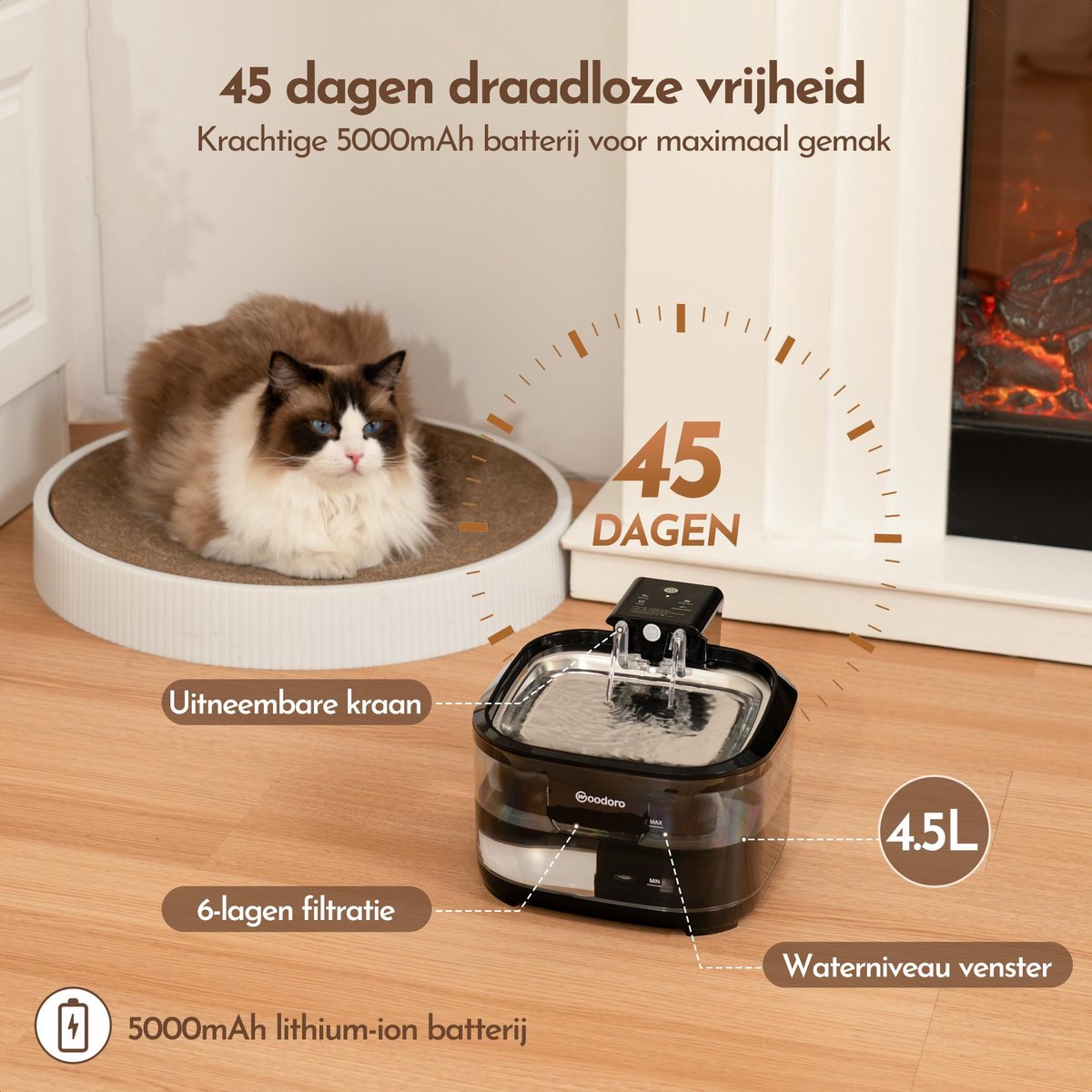 Drinkfontein Kat 4,5L - Draadloos 45 Dagen thumbnail 2