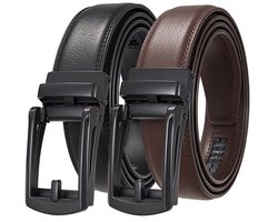 Herenriem - 2 Stuks - Heren Riem - Verstelbaar - Heren riem met automatische gesp - Taillemaat 120 - 3,1 cm breed - Leren Riem - Lederen Riem - Automatische Gesp - Zwart en Bruin