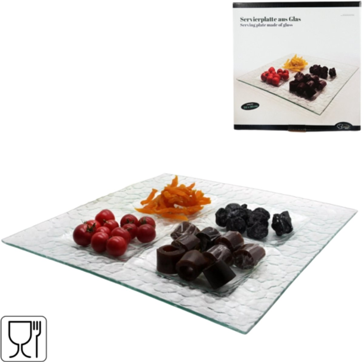 Noor Gourmet serveerschaal 4-vaks glas 36 cm