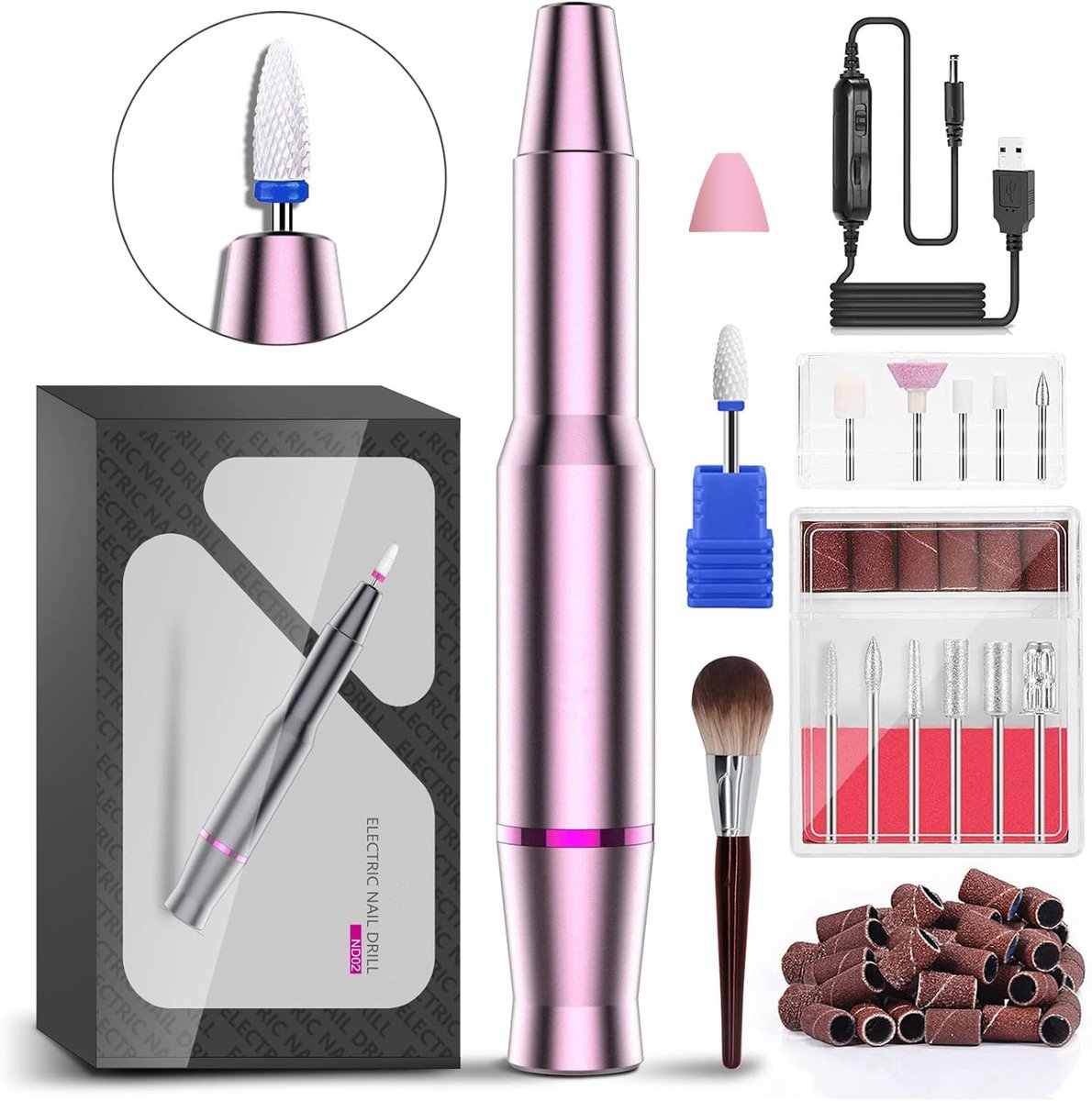 Lzwintrading Elektrische Nagelvijl voor Manicure - Nagelfrees - Nagelboor - Manicure en Pedicure set - 25000 RPM 12-in-1 - Nagelknipper met Keramische Punt - Verstelbare Snelheid Nagelboor - Manicure en Pedicure