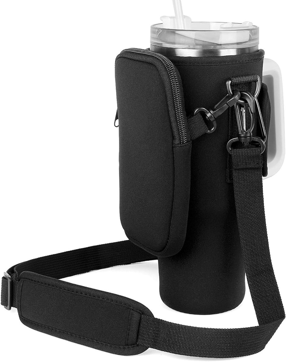 Allecto Plus - Neopreen Flessentas met Verwijderbaar Zakje voor Waterfles - Geschikt voor 40oz Bekers - Verstelbare Band - Beige.