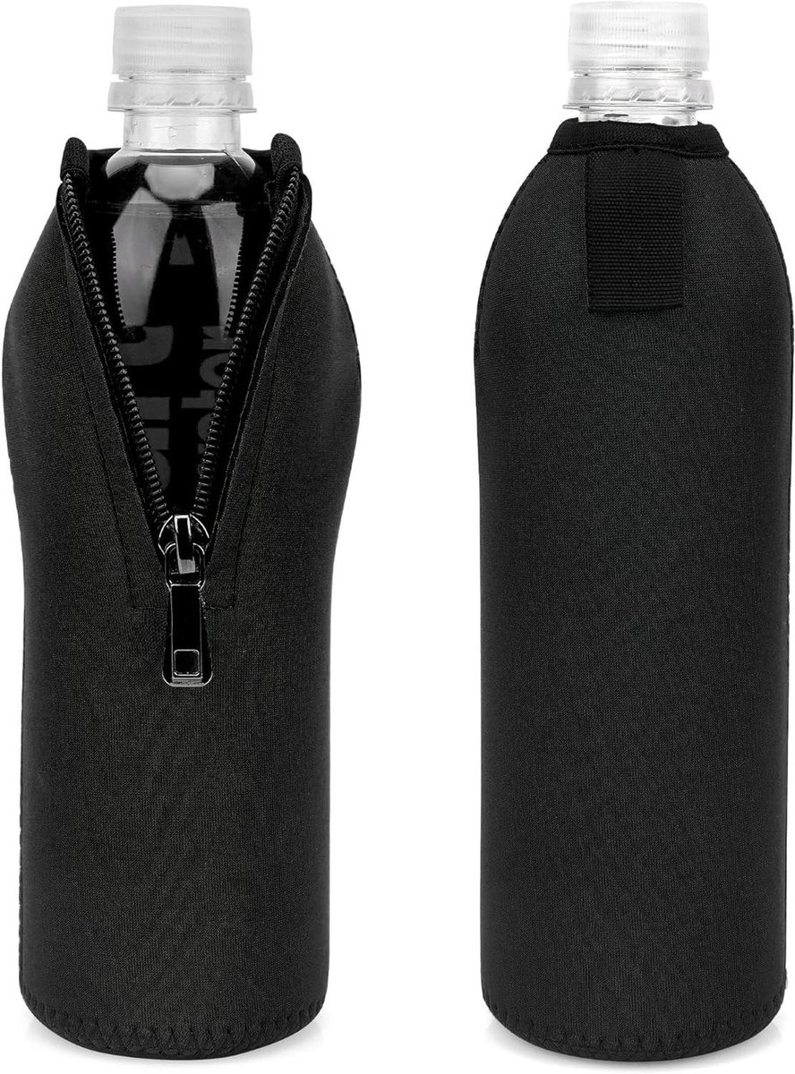 Allecto Plus - Waterfles Hoesjes Set van 2 - Geschikt voor Smartwater en Evian Flessen - Neopreen Hoes met Rits en Slot - Zwart - 16.9/20Fl Oz.
