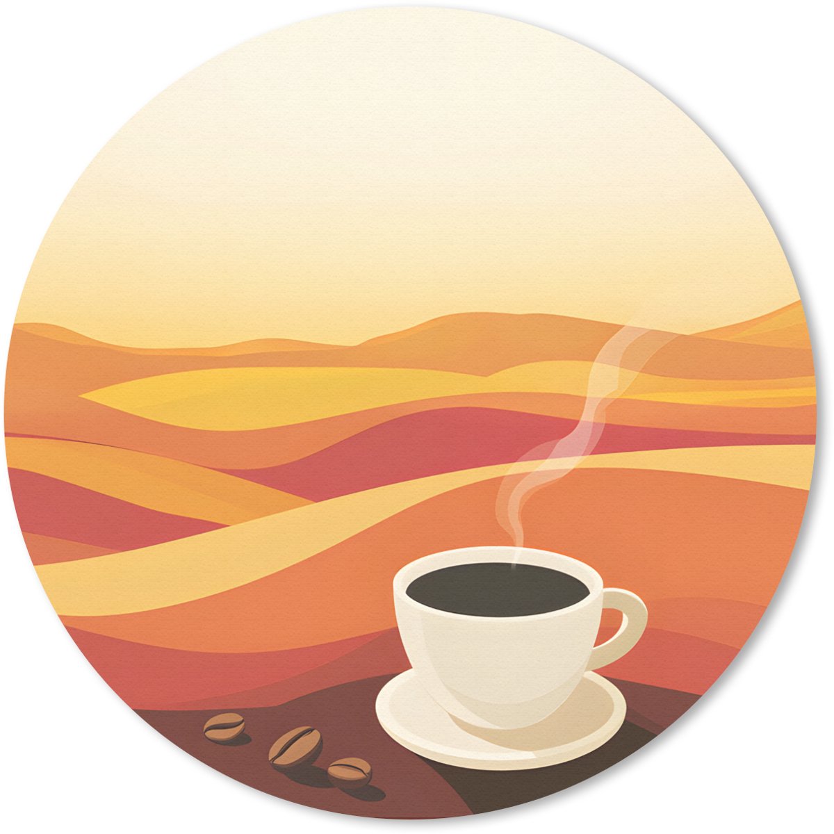 Muismat rond 50x50 cm - Mousepad Koffie - Landschap - Oranje - Koffiebonen - Ronde muismatten