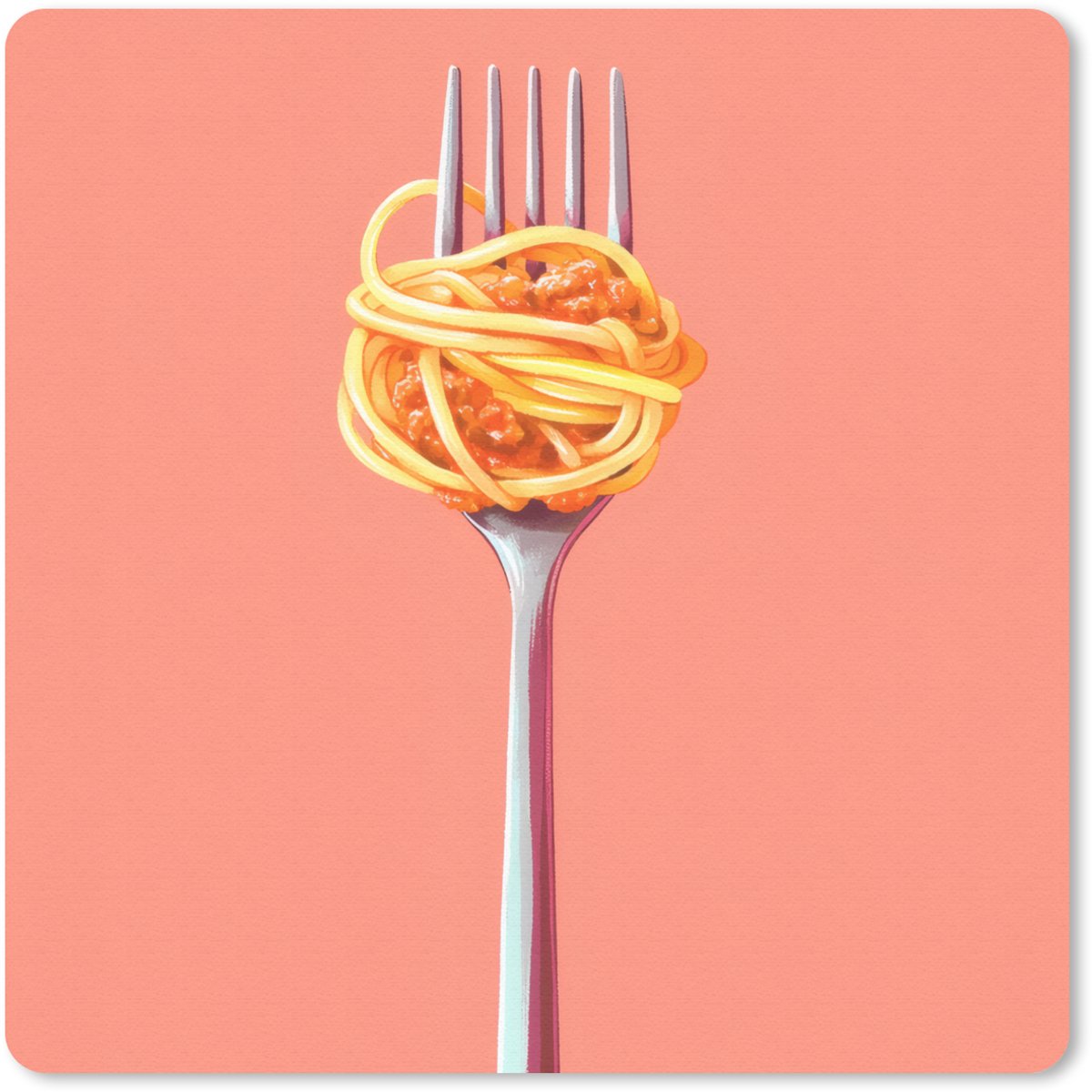 Muismat 20x20 cm - Mousepad Vork - Spaghetti - Artistiek - Roze - Muismatten