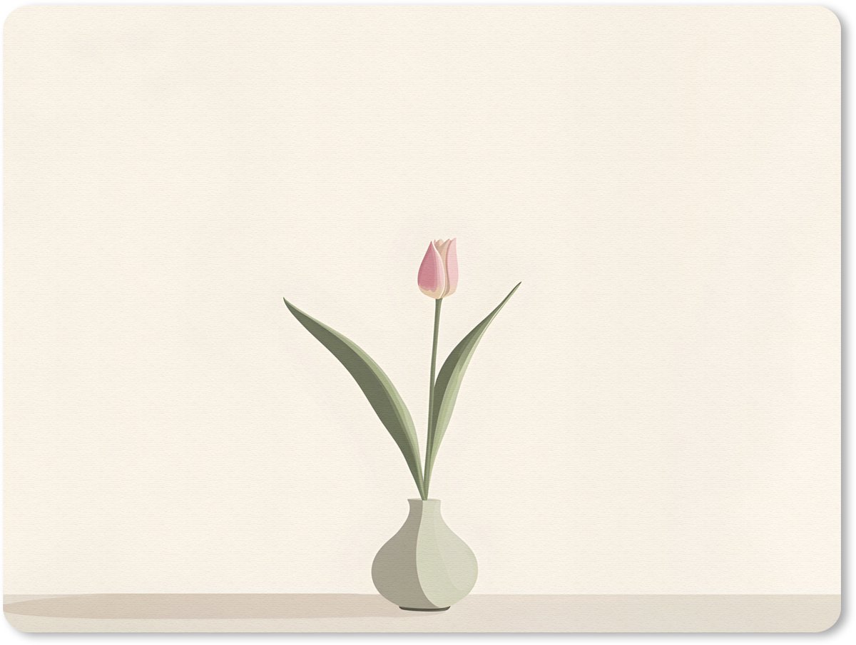 Muismat 23x19 cm - Mousepad Tulp - Vaas - Beige - Muismatten