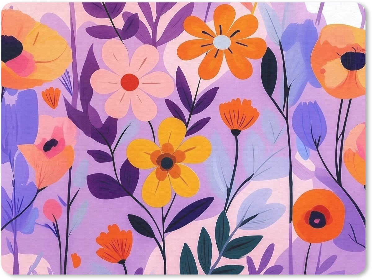 Muismat 23x19 cm - Mousepad Bloemen - Kleurrijk - Bladeren - Muismatten