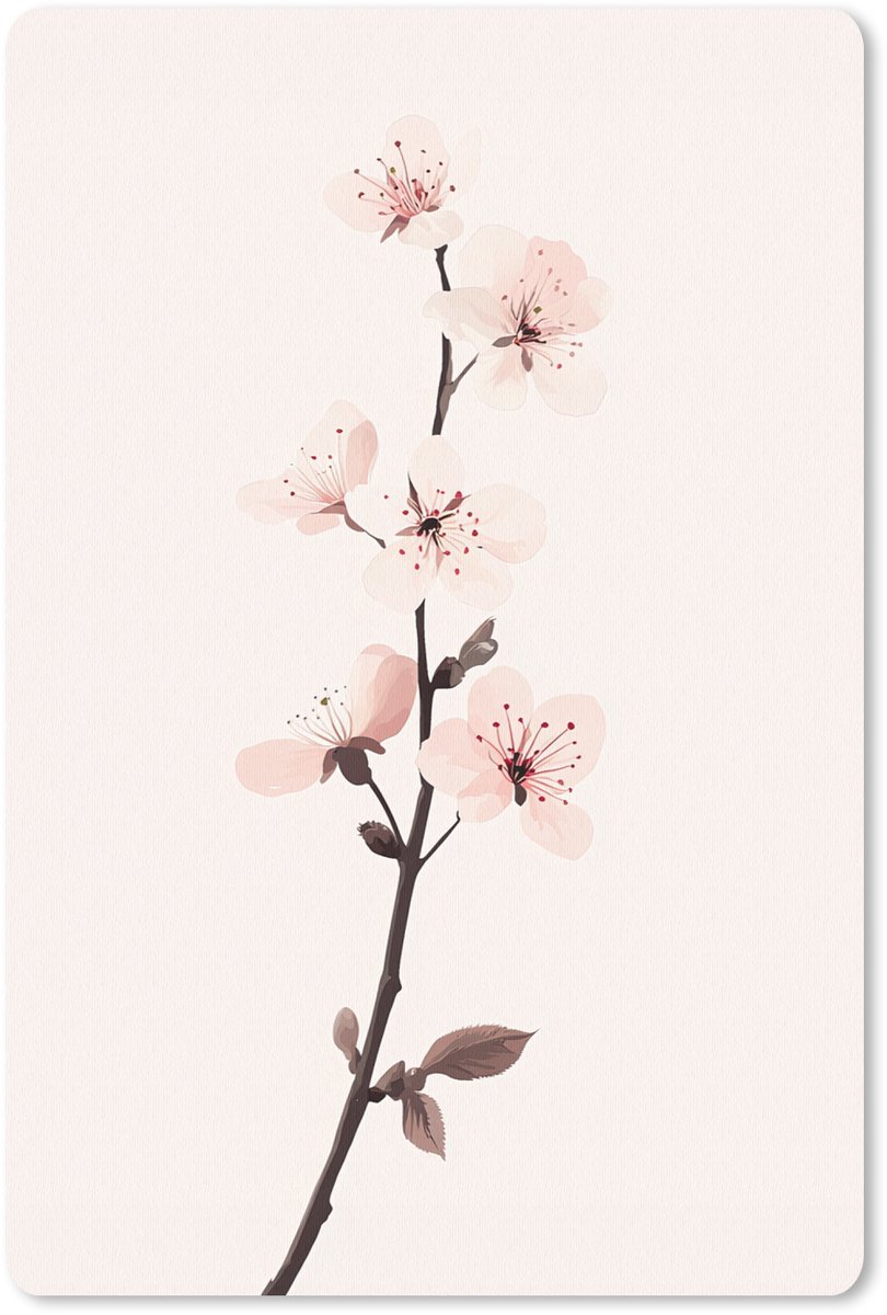 Muismat 18x27 cm - Mousepad Minimalistisch - Bloesem - Tak - Roze - Muismatten