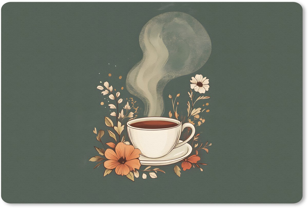 Muismat 27x18 cm - Mousepad Kop - Bloemen - Groen - Koffie - Muismatten