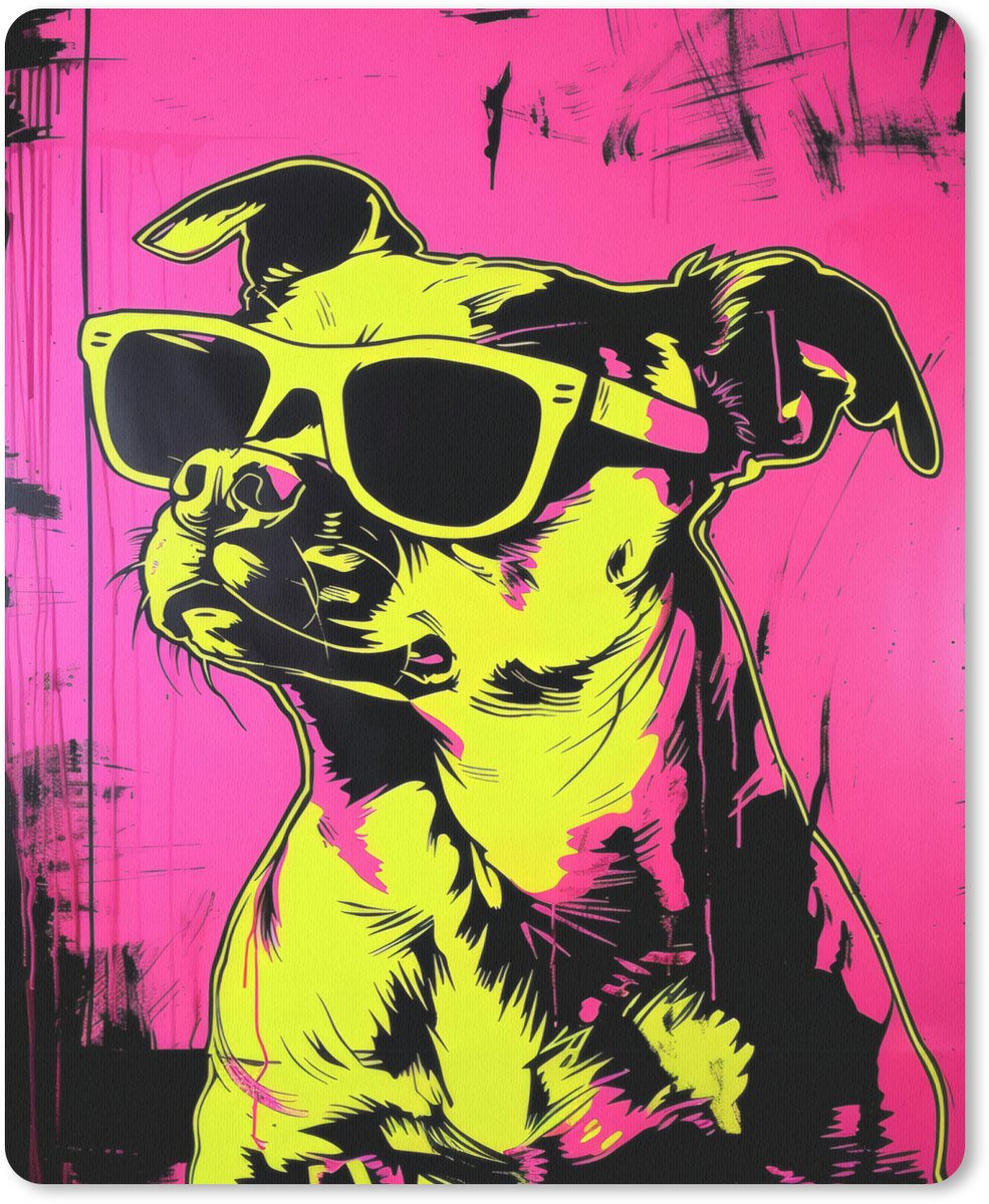 Muismat 19x23 cm - Mousepad Hond - Zonnebril - Roze - Art - Muismatten