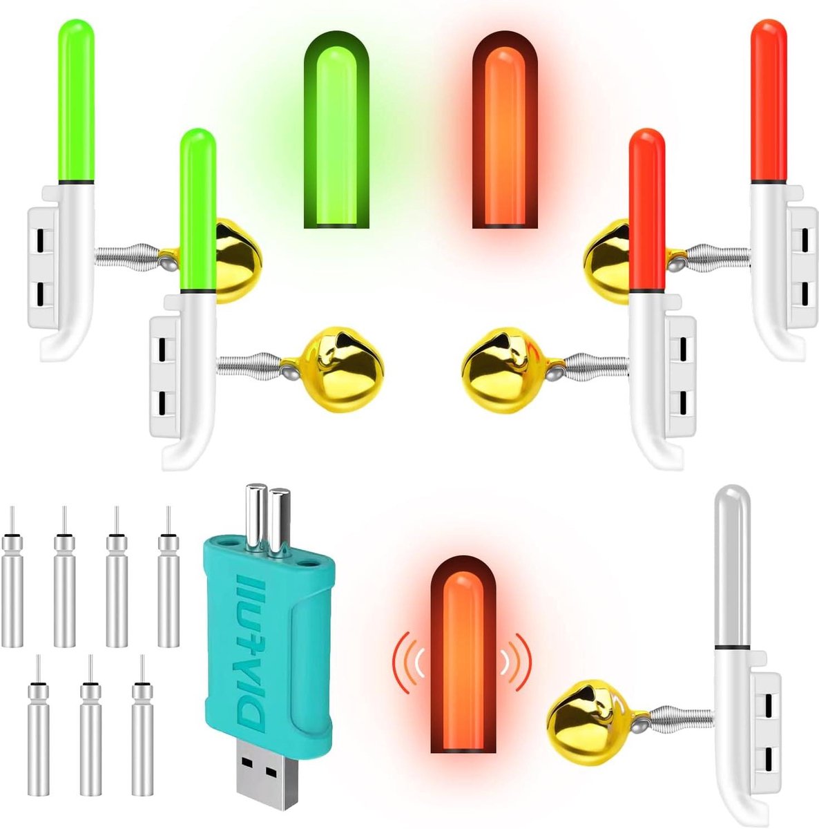 Allecto Plus - Led beetverklikker voor vissen - Waterdicht nachtlampje - Hengels met kniklichten - Bel - Swinger beetmelder - Oplader en accu - Nachtvissen