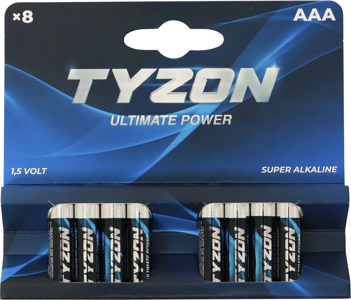 TYZON 1,5 V AAA super-alkaline batterijen, 8-pack