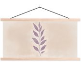 Posterhanger incl. Poster 60x30 cm - Schoolplaat - Tak - Bladeren - Minimalistisch - Beige - Textielposter - Blanke latten