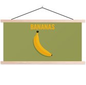 Posterhanger incl. Poster 60x30 cm - Schoolplaat - Banaan - Minimalistisch - Geel - Textielposter - Blanke latten
