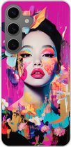 Telefoonhoesje samsung Galaxy S24 hoesje - Vrouw - Portret - Abstract - Paars - Siliconen Telefoonhoesje Telefoonhoesje