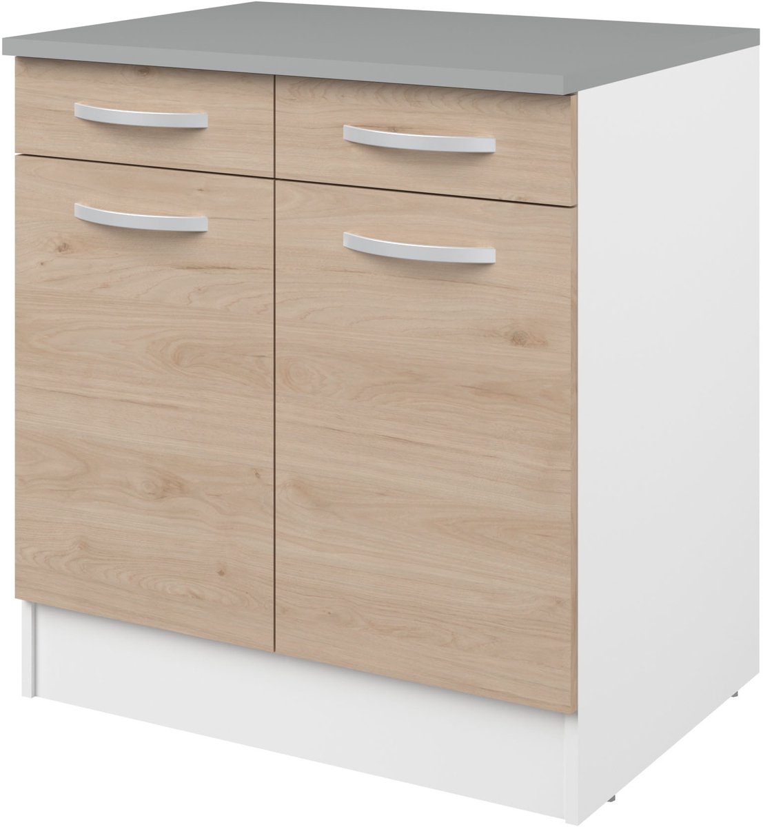 Onderkast Eko 80cm 2 Deuren & 2 Lades - Eik - Parisot - Keuken Onderkast - Bruin - Spaanplaat