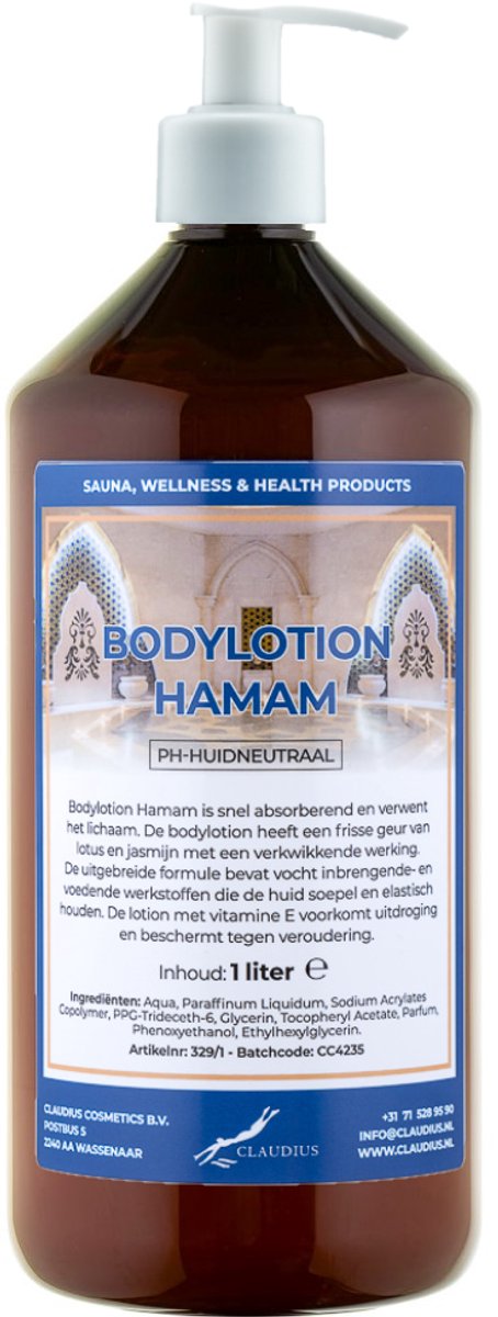 Bodylotion Hamam 1 Liter met witte pomp - stijlvolle en duurzame uitstraling