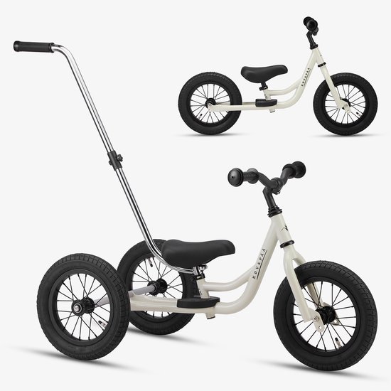 Køvapää Trike - 2 in 1 Loopfiets - 1.5 t/m 4 jaar - Met Naamsticker - 12 inch – Loopfiets - Krijt grijs